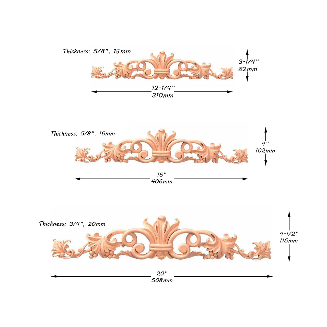 Vivid Grapevine Carved Wood Onlay, Furniture Applique, Available from 12-1/4