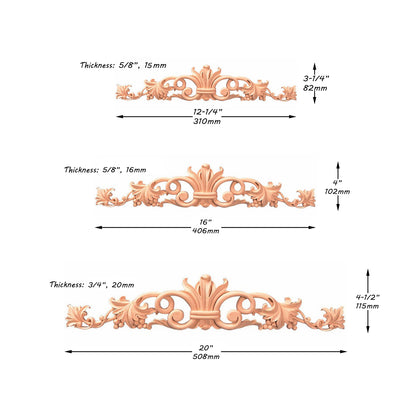 Vivid Grapevine Carved Wood Onlay, Furniture Applique, Available from 12-1/4" to 24-1/2" Wide, Single
