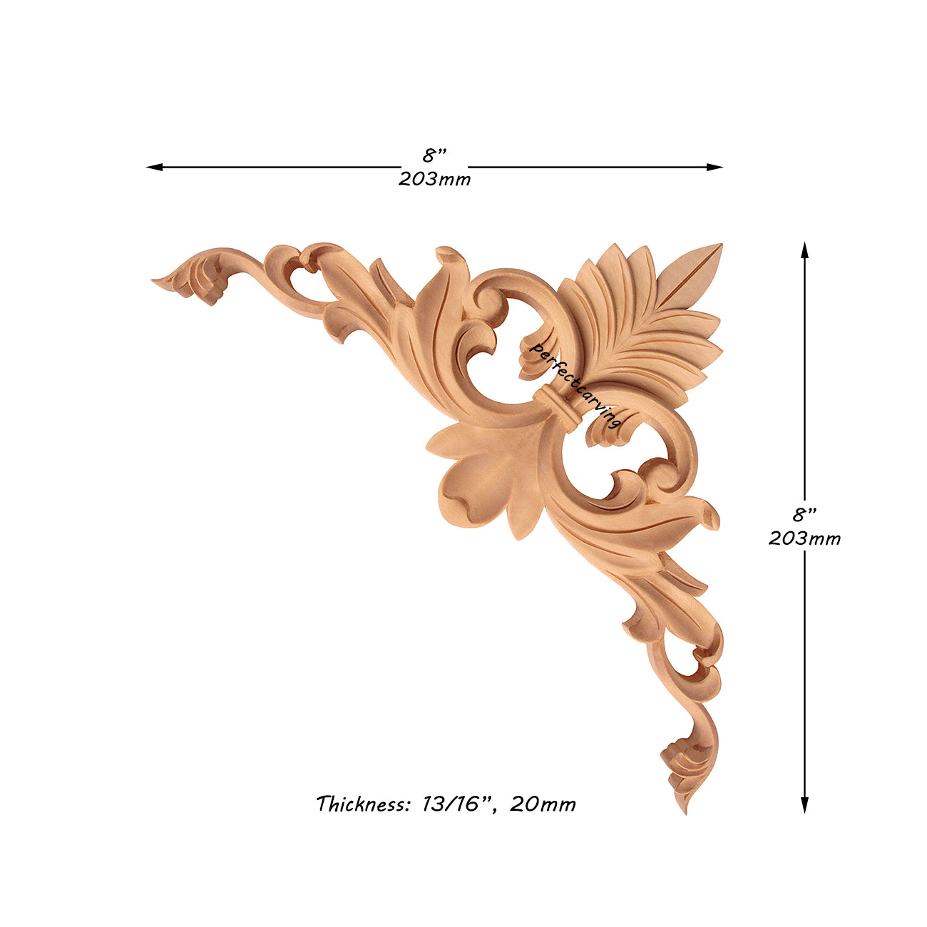 PAIR of Elegant Leaf Scroll Carved Wood Corner Appliques for Panels, Available in 3 Sizes