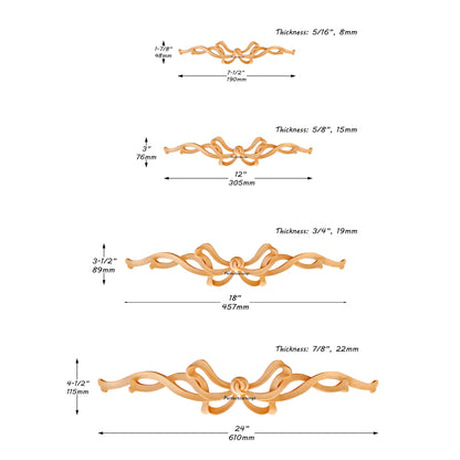 Butterfly Shape Ribbon & Bow Carved Wood Applique, Single, From 7-1/2" to 24" Wide