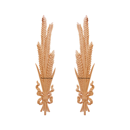 PAIR of Ribbon Wheat Carved Wood Appliques, Available in 12", 16" & 22-1/4" High