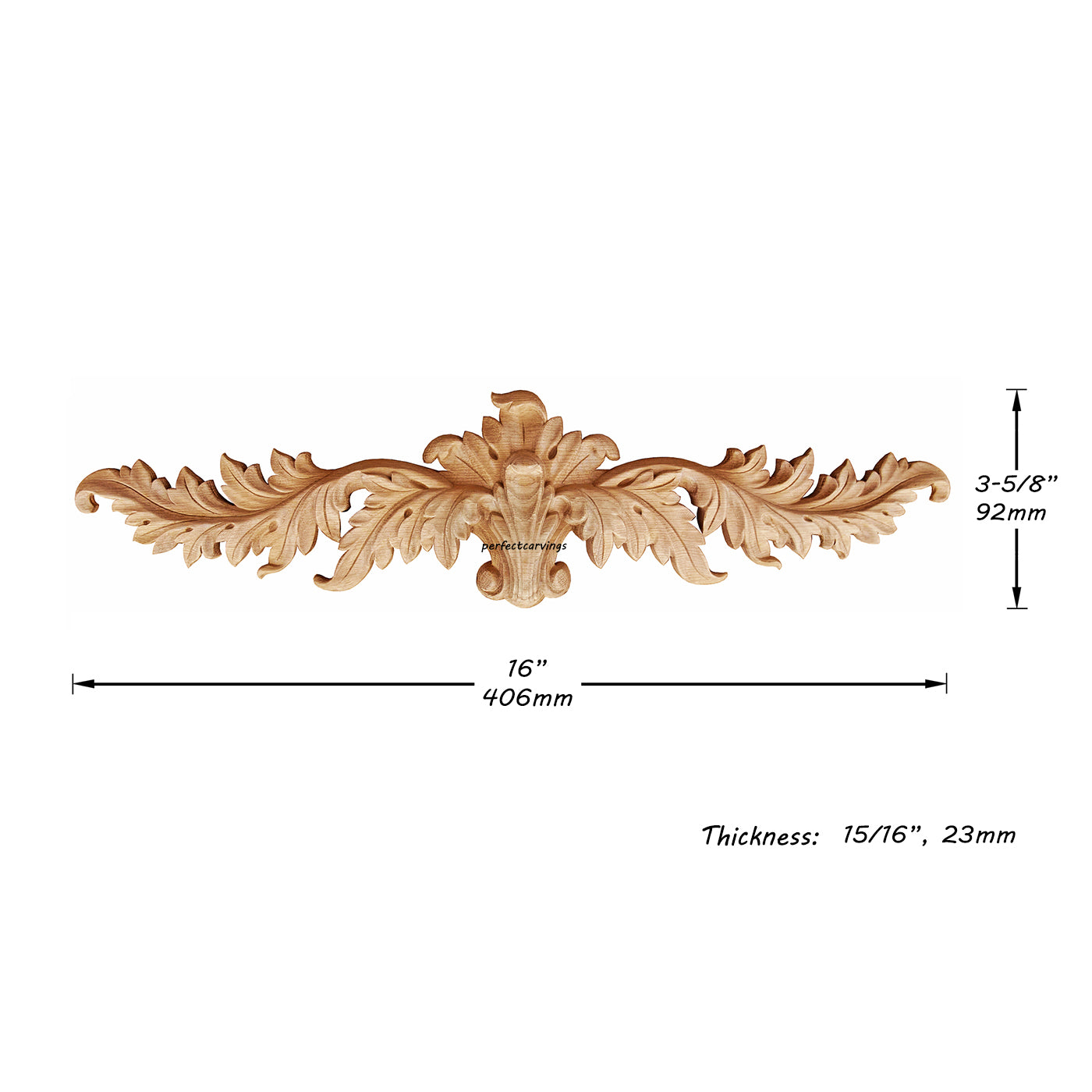 Eagle Shape Leaf Carved Wood Cabinet Onlay, Furniture Applique, Available in 12", 16" and 22-1/8" Wide, Single, Unfinished