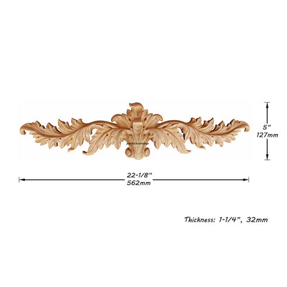 Eagle Shape Leaf Carved Wood Cabinet Onlay, Furniture Applique, Available in 12", 16" and 22-1/8" Wide, Single, Unfinished