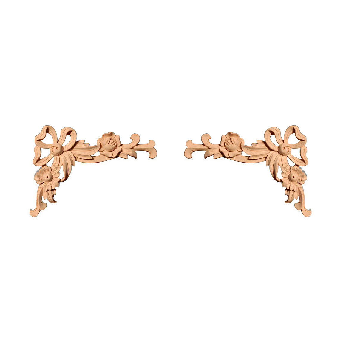 PAIR of Floral Ribbon Carved Wood Corner Wood Appliques, Available in 3 Sizes