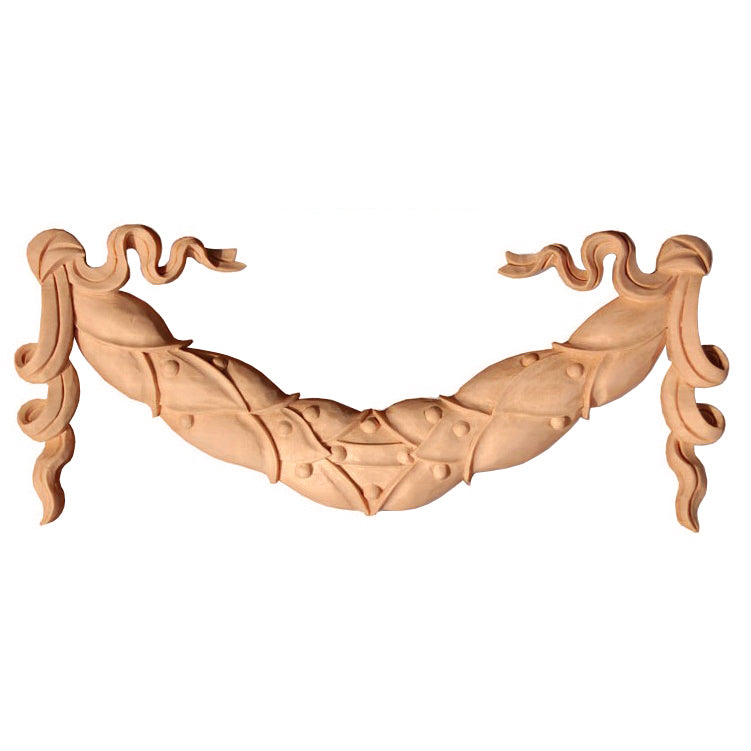 Ribbon Laural Carved Wood Swag Onlay, 12