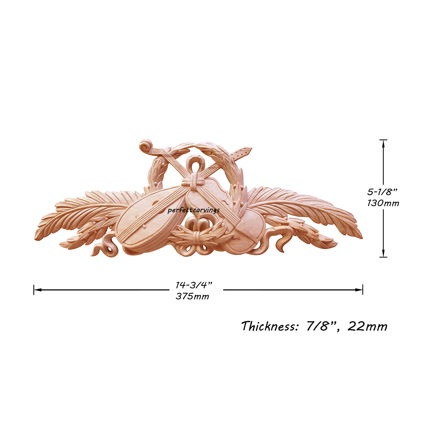 Vintage Olive Musical Wood Carved Applique, Furniture Onlay, Available in 14-3/4