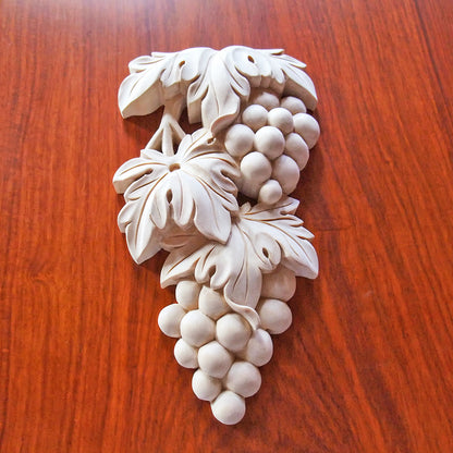 PAIR of Artistic Wood Carved Grape Mirror Appliques, 4-1/4"x7-3/4"