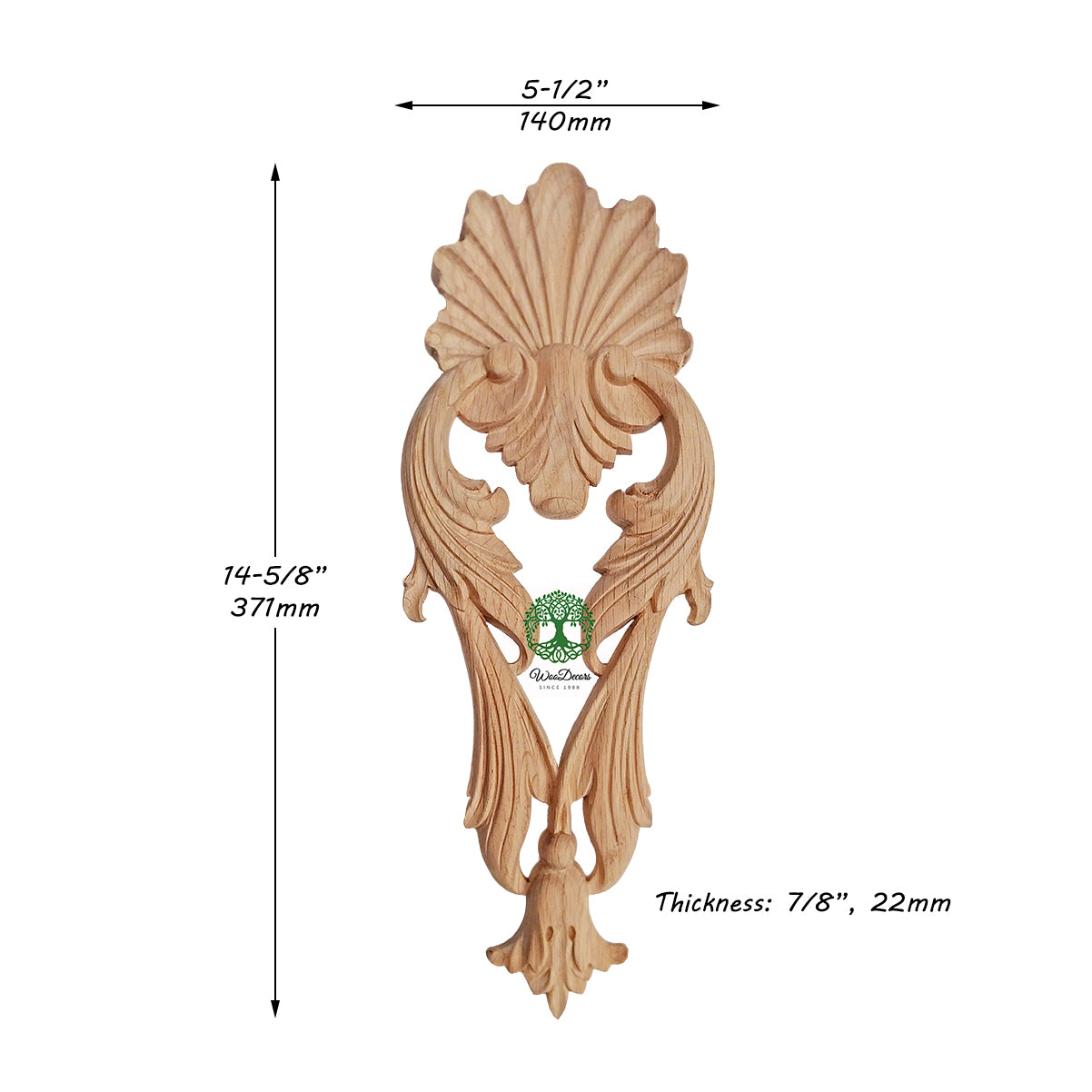 PAIR of Solid Carved Shell Leaf Wood Drop Appliques, Furniture Onlays, Available in 3 Sizes, Unfinished