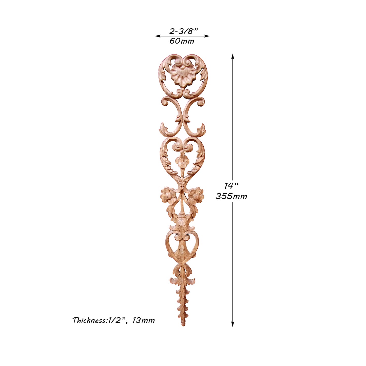 PAIR of Floral Vine Bell Carved Wood Appliques, Drop Onlays for Furniture, Available in 14" & 22" High