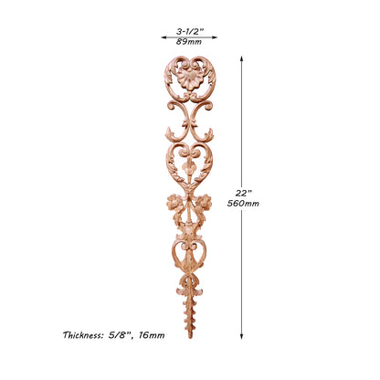 PAIR of Floral Vine Bell Carved Wood Appliques, Drop Onlays for Furniture, Available in 14" & 22" High