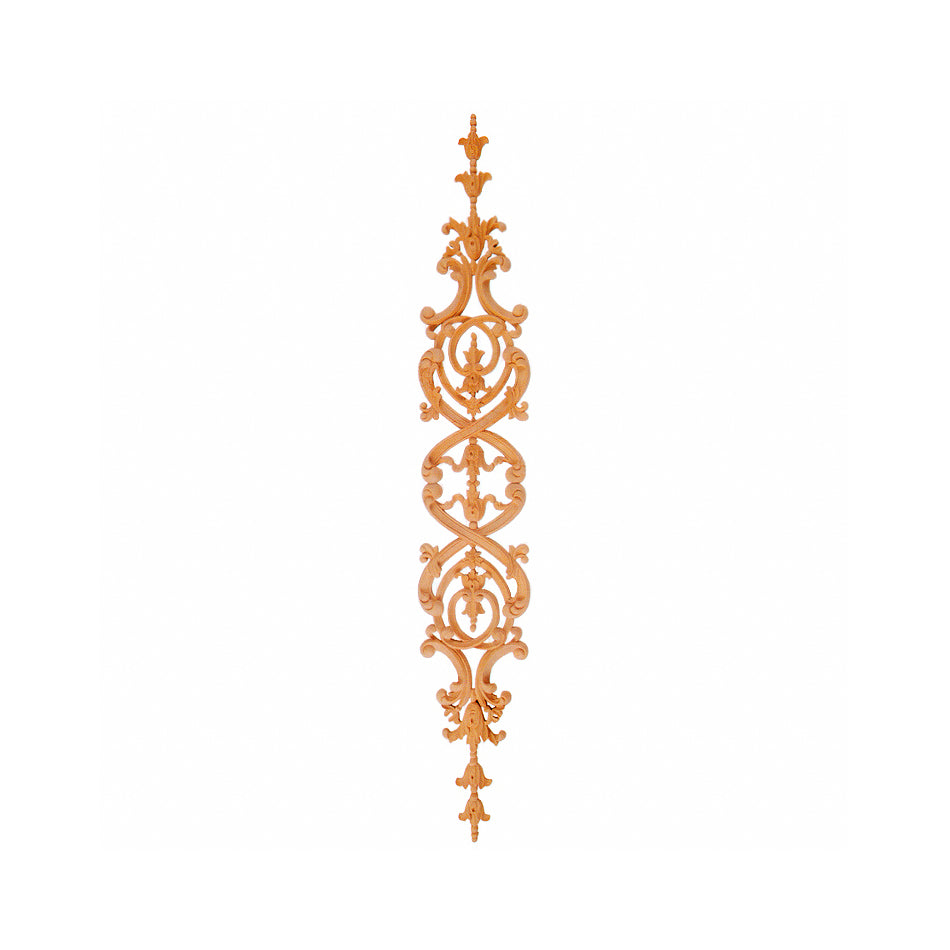 PAIR of Bell Flower with Leaf Scroll Carved Wood Vertical Appliques,  Available in 18" & 22-7/8"High