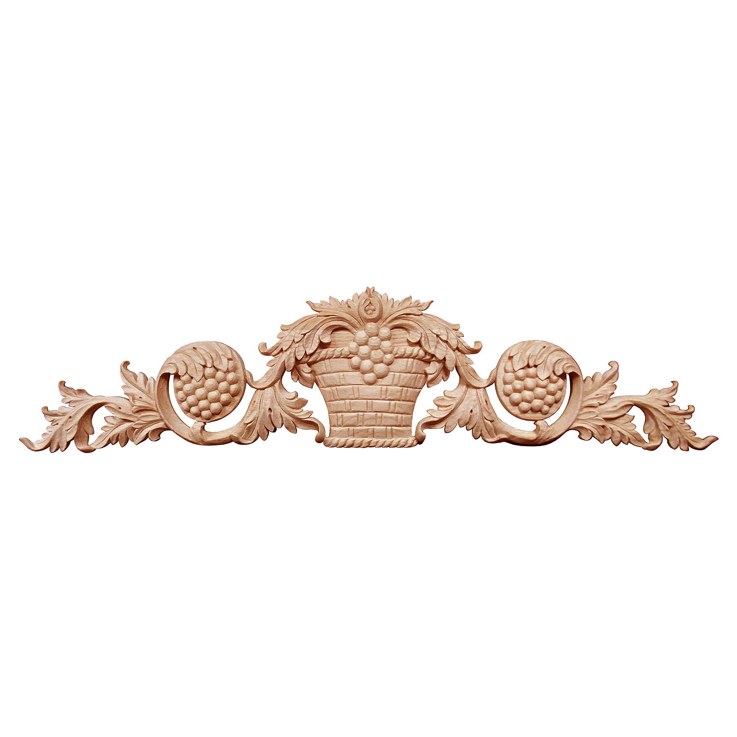 Basket Grape Carved Wood Applique Onlay for Furniture, Available in 14