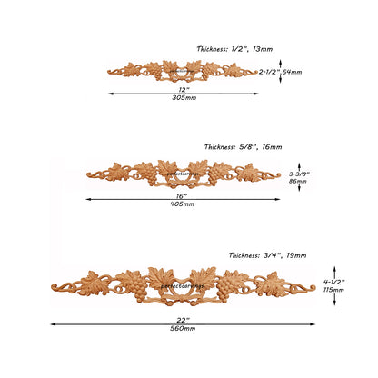 Carved Grapevine Ribbon Bow Wood Applique Onlay, Available in 12", 16" & 22" Wide