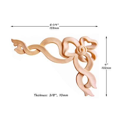 PAIR of Carved Wood Ribbon Corner Appliques, Available in 3 Sizes