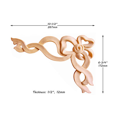 PAIR of Carved Wood Ribbon Corner Appliques, Available in 3 Sizes