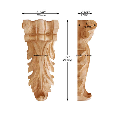 PAIR of Scroll Leaf Carved 10" & 12"High Connection Wood Corbels