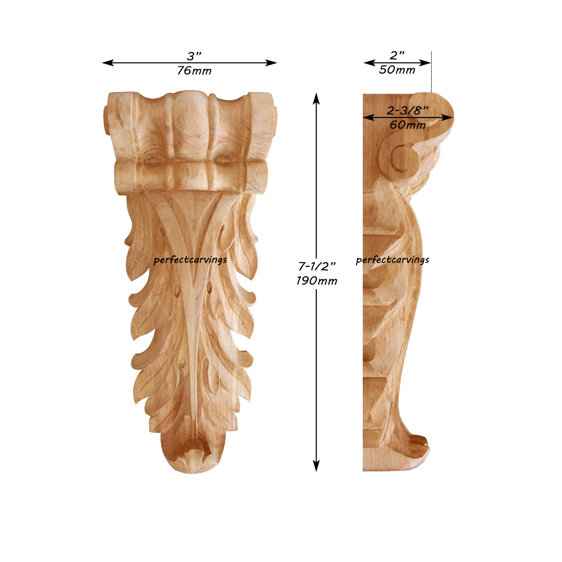 PAIR of Scroll Leaf Carved 10" & 12"High Connection Wood Corbels