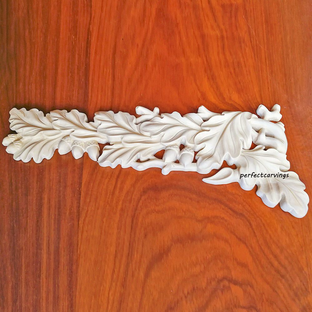 PAIR of Acorn Carved Wood Corner Appliques for Rangehood, 12-5/8"Wx5-1/2"H, Mirror Pair