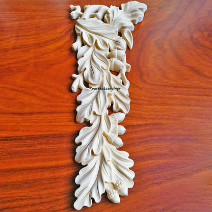 PAIR of Acorn Carved Wood Corner Appliques for Rangehood, 12-5/8"Wx5-1/2"H, Mirror Pair