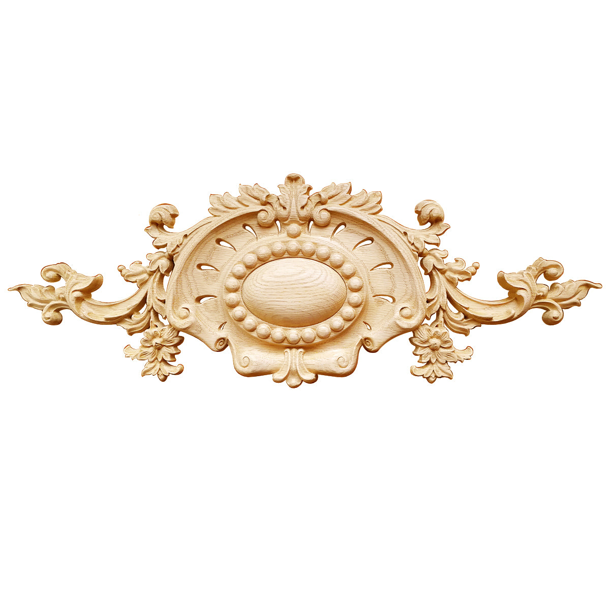 Victorian Pearl Floral Wood Carved Applique, Furniture Onlay,  19-1/4"Wx7"H