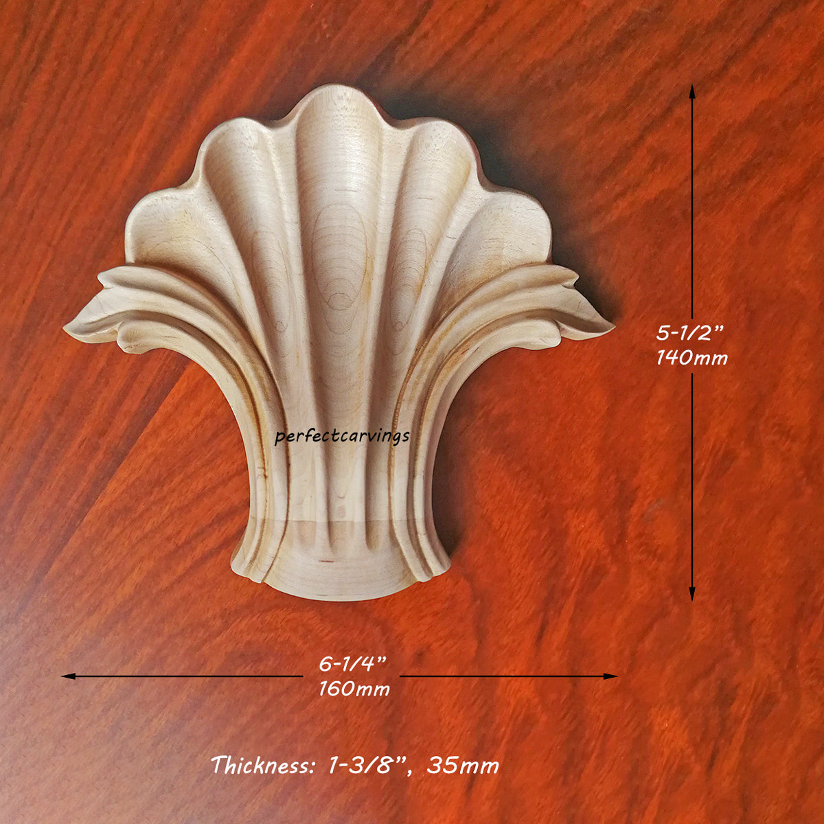 Solid Shell Carved Keystone Onlay Applique,  6-1/4"Wx5-1/2"H, Single
