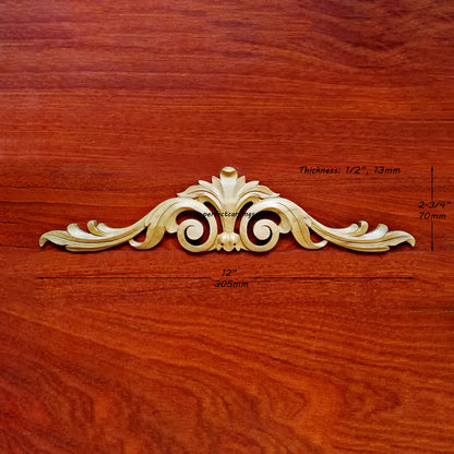Traditional Acanthus Scroll Carved Wood Applique,  Available in 12", 18" & 22" Wide
