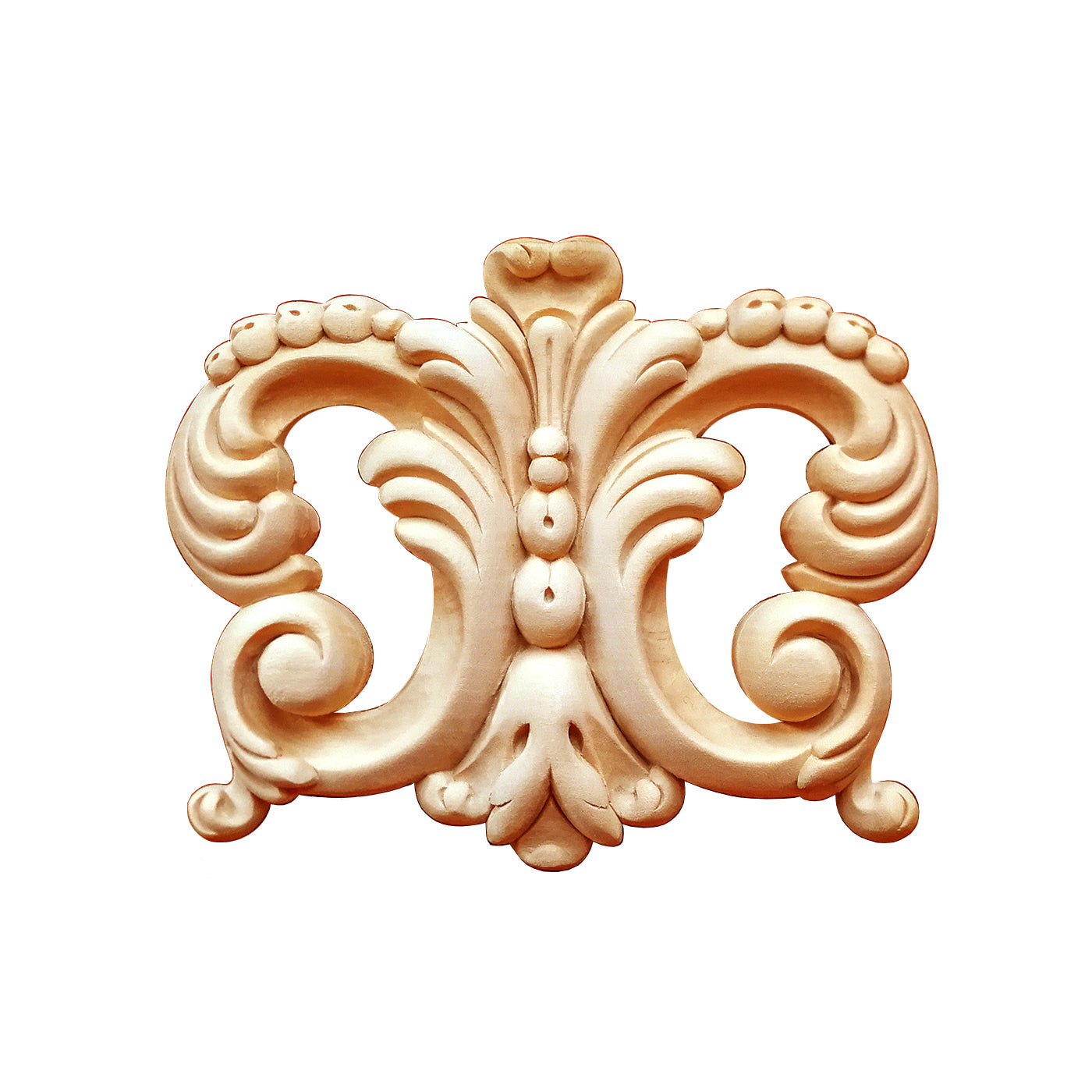 PAIR of Leaf Scroll Bell Flower Carved Central Wood Applique,  5-1/2"Wx4-1/2"H