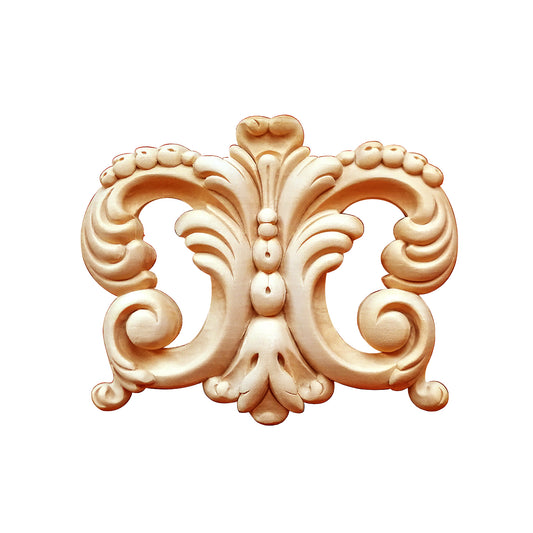 PAIR of Leaf Scroll Bell Flower Carved Central Wood Applique,  5-1/2"Wx4-1/2"H