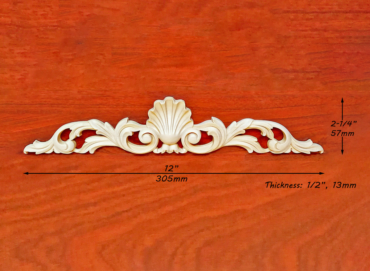 Elegant Acanthus Shell Carved Wood Applique, Furniture Onlay, Available from 12