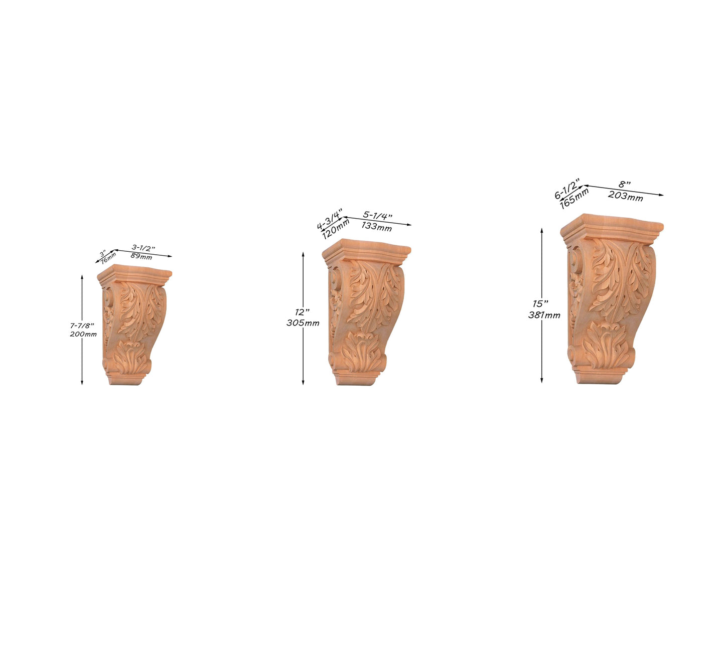 PAIR of Elegant Grape Carved Wood Corbels, Available in  7-7/8", 10-7/8" & 15-1/4" High