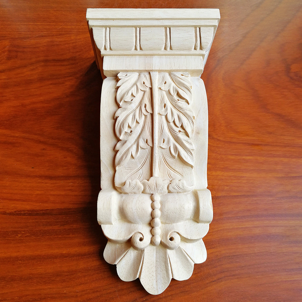 PAIR of Egg & Dart Top Delicate Leaf Carved Wood Corbels, 5-1/8"Wx2-3/4"Dx9-3/4"H
