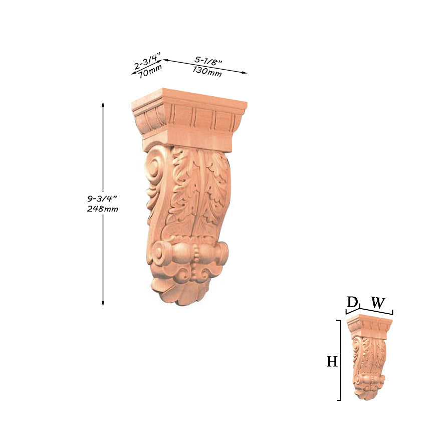 PAIR of Egg & Dart Top Delicate Leaf Carved Wood Corbels, 5-1/8