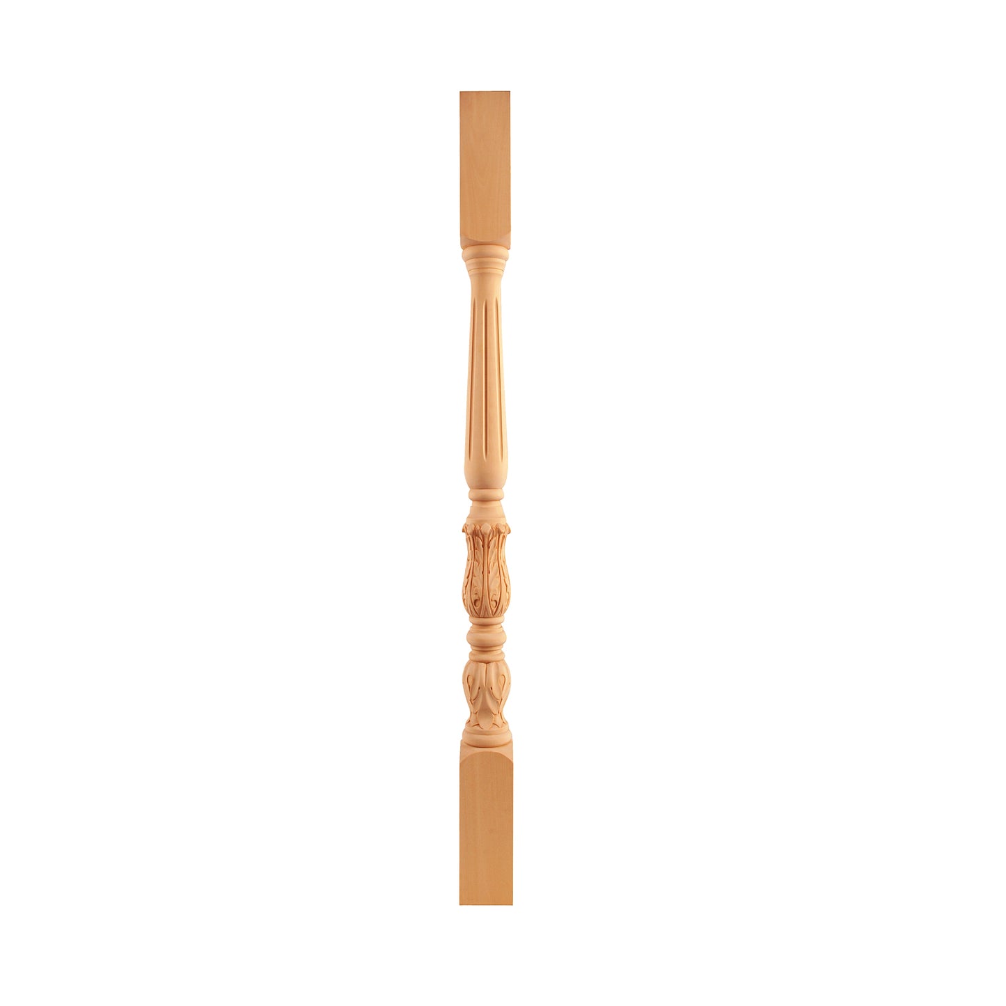 Set of 4,  SPD-02 Solid Carved Fluted Acanthus Stair Balusters, 38"High, Unfinished