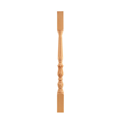 Set of 4,  SPD-02 Solid Carved Fluted Acanthus Stair Balusters, 38"High, Unfinished