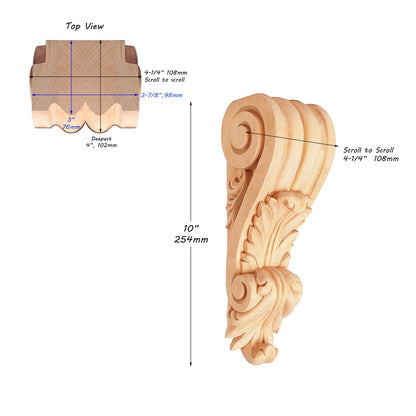 PAIR of Beautiful Curved Leaf Wood Carved Corbels, Available in 10" & 15" High