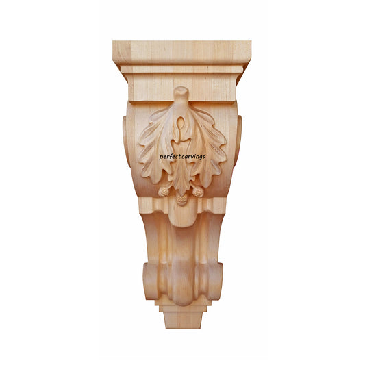 PAIR of Elegant Acorn Carved Wood Corbels Brackets, Available in 10" & 14" High