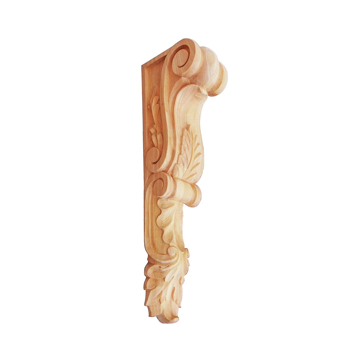 PAIR of Tongue Leaf Carved Wood Corbels, Available from 9" to 20" High, Unfinished