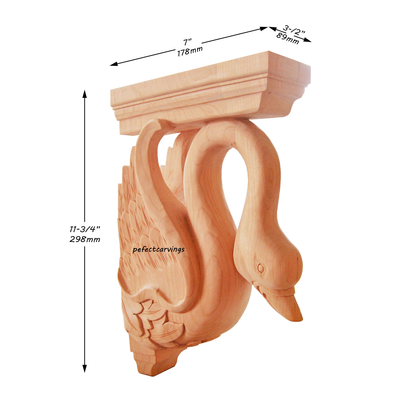 PAIR of Elegant Swan Carved Wood Corbels, Available in 9-1/2", 11-3/4" & 14" High, Unfinished