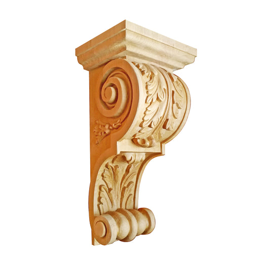 PAIR of Vintage Style Leaf Scroll Carved Wood Corbels, Carved Bookends, Wall Brackets, Available in 3 Sizes