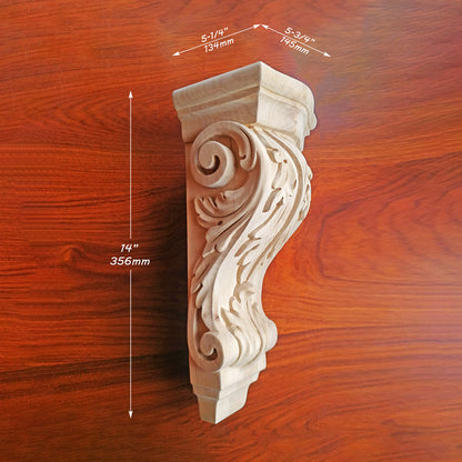 PAIR of Beautiful Acanthus Carved Wood Corbels, Available in 12-1/4" & 14" High