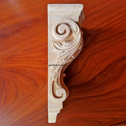 PAIR of Beautiful Acanthus Carved Wood Corbels, Available in 12-1/4" & 14" High