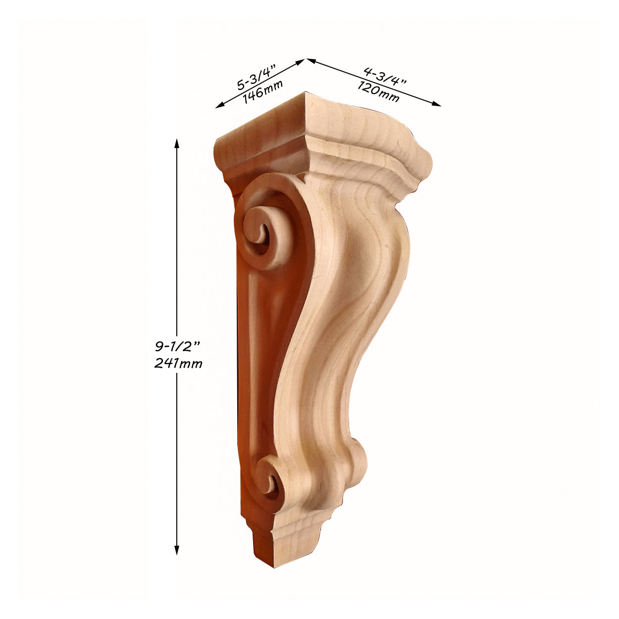 PAIR of Traditional Plain Smooth Wood Carved Corbels, Available from 6-5/8" to 14"High