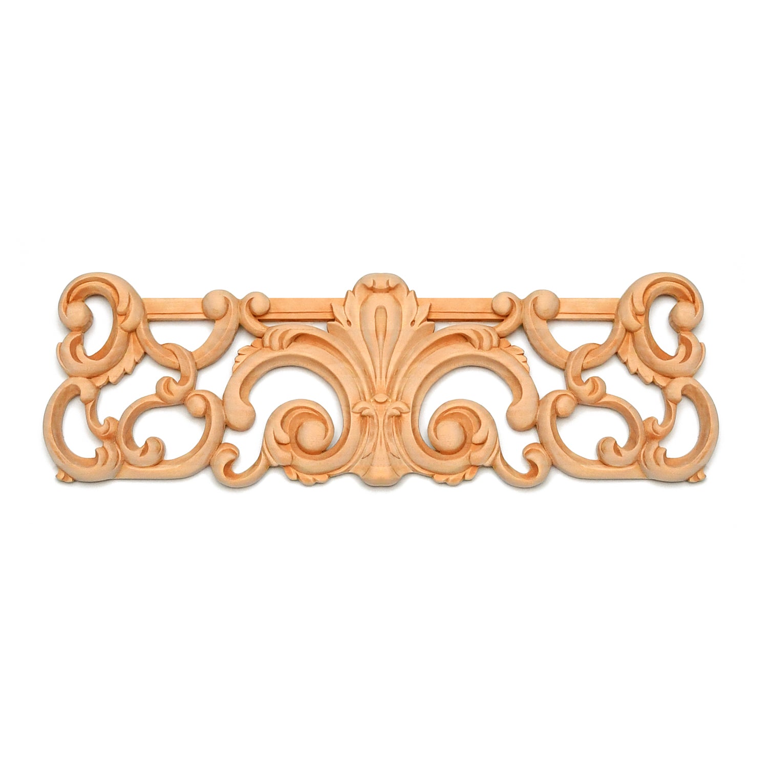 Wood Carved Leaf Scroll Plaque Applique, 14-1/8