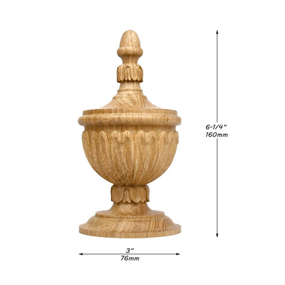 Tongue Leaf Carved Wood Finial for Stair Post, Curtain Rod and Bed Post, Available in 3 Sizes