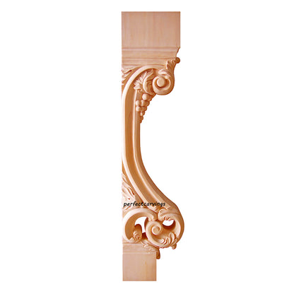 PAIR of ISP-01 Grape & Scroll Carved 36"High Wood Island Posts