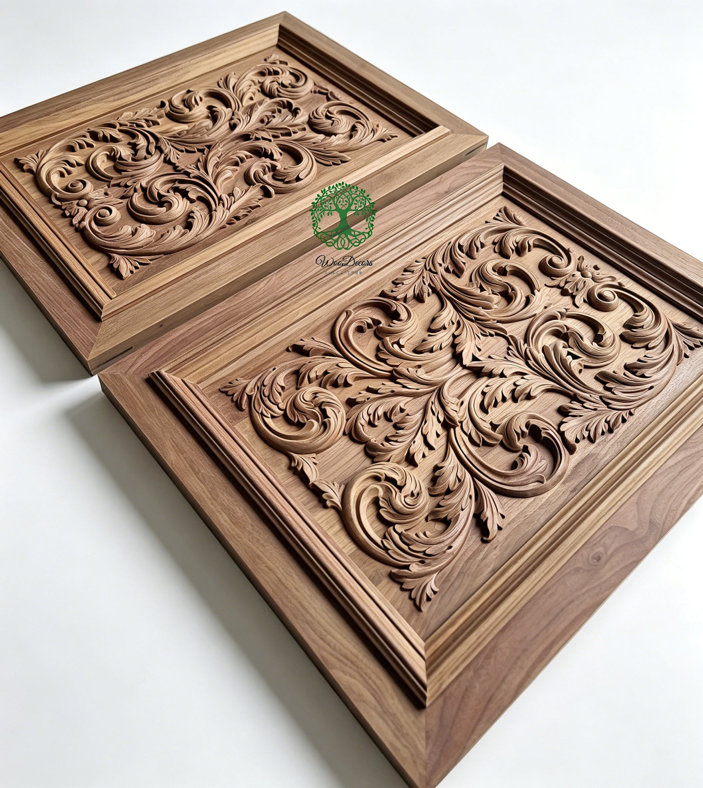 CBD-12 Magnificent Leaf Scroll Carved Wood Panel Door, Cabinet Door, 17"Wx22-1/4"H, Single, Unfinished