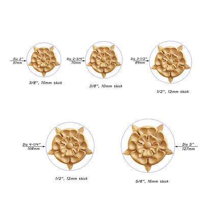 PAIR of Wood Carved Yorkshire Rose Rosettes Appliques, Available in 7 sizes