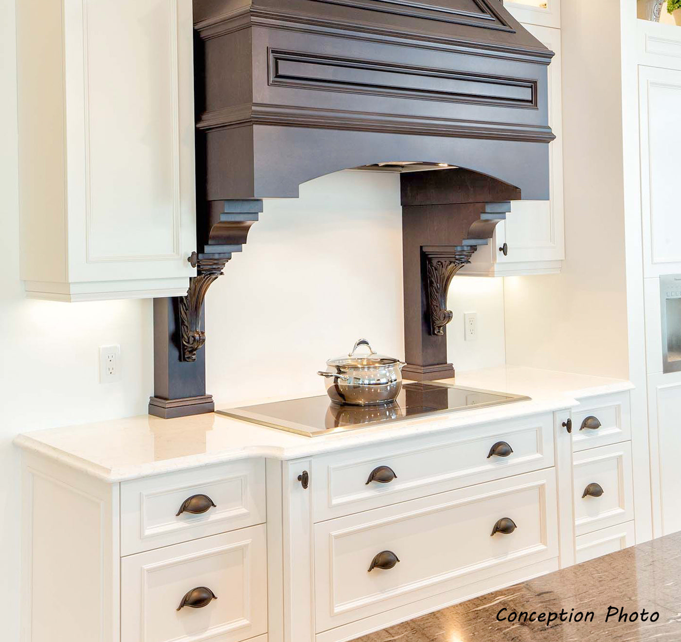 PAIR of Wood Carved Feather Leaf Carved Wood Corbels,  Available in 9