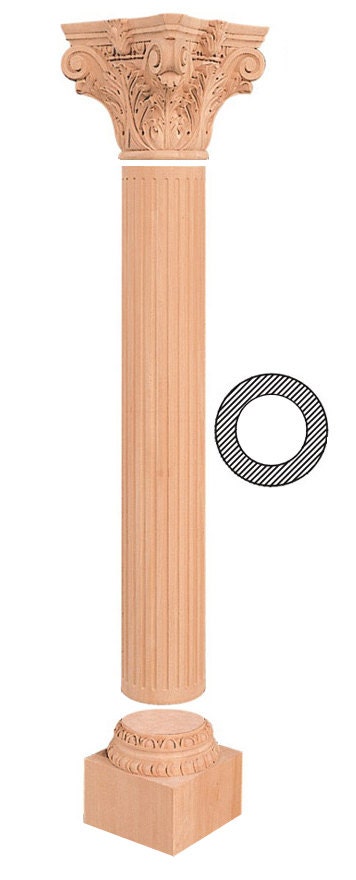 Wood Carved Acanthus Capitals for 3-1/2", 4-1/2" & 5-1/2" Full-round Columns,  Hollow, Single