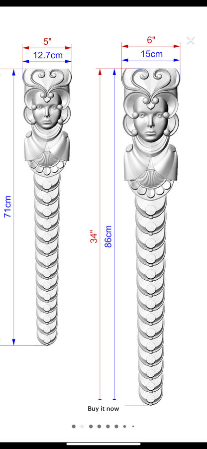 CUSTOM240304  Four Units of 127mmx660mm Walnut Wood Carved Drop Appliques, SOLD